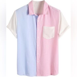 Pastel Pink and Blue Men's Casual Shirt